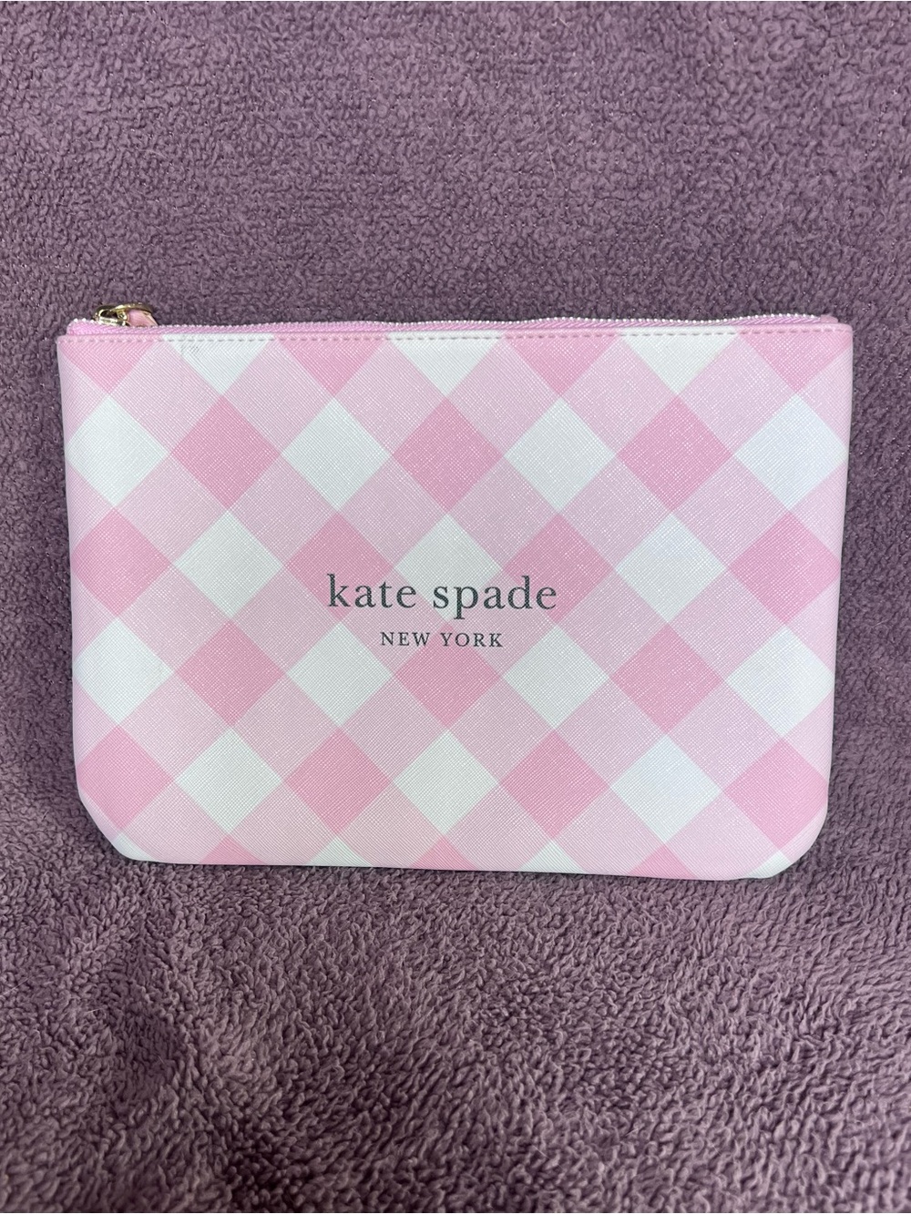 Kate Spade Pink and White Gingham Small Cosmetic Pouch NWOT